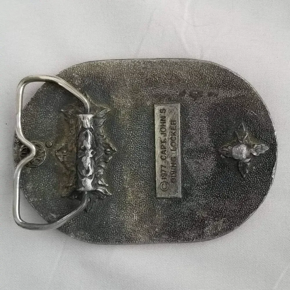 Vintage Belt Buckle 1977 Hooked On Fishing USA Made By Capt. John's Diying Locke